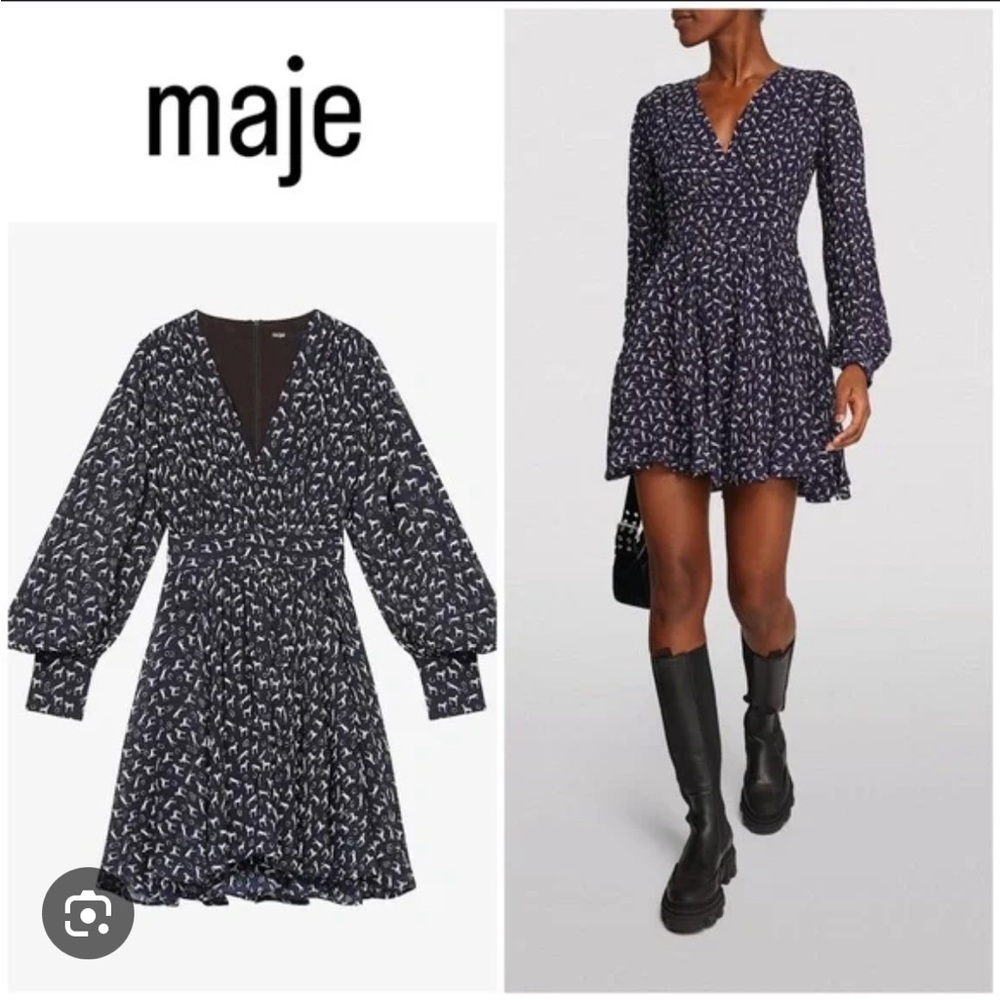 Maje Black and White Patterned Dress